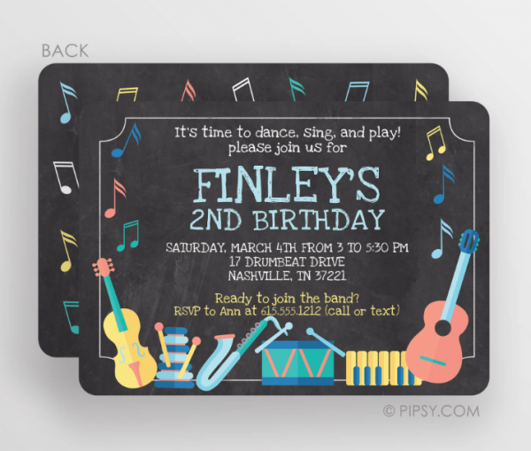 Desain undangan dengan gambar alat musik